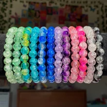 8mm Multicolor Glass Crackle Bead Handmade Beaded Friendship Bracelet Set For Women