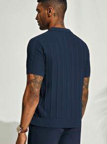 Polo a maniche corte in maglia blu navy uomo - motivo a costine verticali - comoda e alla moda per l'uso giornaliero e lo stile casual elegante