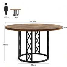 Tribesigns Round Dining Table For 4 People: 120 Cm Modern Kitchen Table With Wood Grain Surface & Metal Base, Rustic Round Table For Dining Room, Living Room, Brown & Black(Only Table) - Brown - View 5