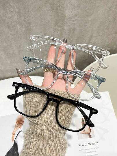 女士铆钉矩形透明眼镜，适合日常佩戴和阅读万圣节，适合夏季海滩度假、户外、旅行