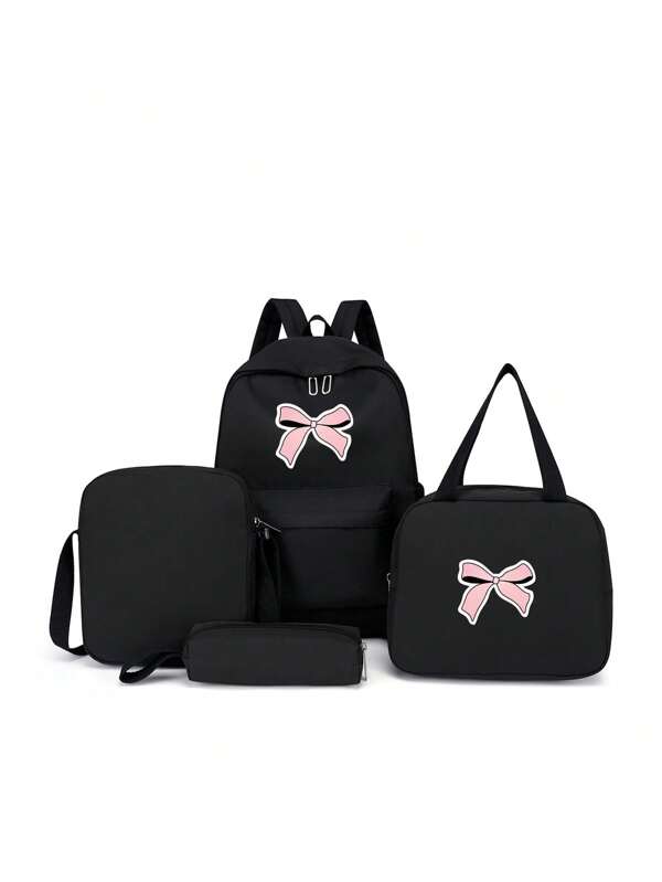 4 Pieces Set Back To School School Bag Set Simple Cute Large Capacity Backpack&Handbag&Crossbody Bag&Pencil Case Multi-Piece Backpack Set With Laptop Compartment Spacious Multi Pockets School Bag Casual Backpack Purse Solid Color Love Cat Pattern Print Premium Nylon School Backpack &With Adjustable Strap& Waterproof Bookbags Lightweight Portable Zipper Bag Pack Perfect For Graduate&Girls&Teen Girls Perfect For Outdoors & Travel &Junior High School& Senior High School&University Perfect For Any Occasion!