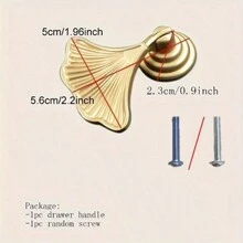 2pcs Handle Furniture Hardware Drawer, Single Hole Handle Bookshelf, Shoe Cabinet, Bedside Table, Fan-Shaped Small Handle, Ginkgo Leaf - Golden - View 3