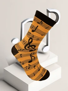 4 Pairs/Sets Of Men's Fashion Music Symbol Personalized Interesting Pattern Sock Combination, Fall Socks