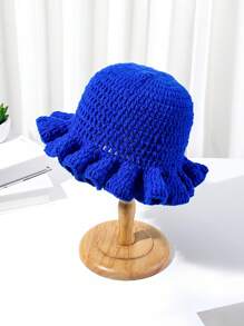 1pc New Green Bohemian Hollow Pleated Handmade Crochet Bucket Hat, Suitable For Holidays And Daily Outfit