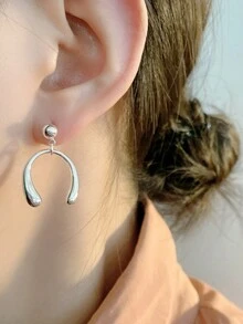 Korean Niche Design S925 Sterling Silver U-Shape Simple Minimalist Drop Earrings - Earrings - View 5