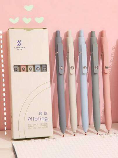 1pc/5pcs Random Colors Morandis Color Center Of Gravity Retractable Ballpoint Pen, 0.5mm Refill, Highly Attractive Vintage Stationery For Students Back To School