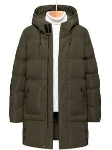 Boyfriend Style Men's Outdoor Warm Mid-Length Hooded Jacket - Army Green - View 4