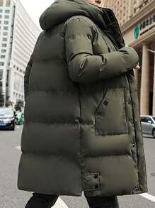 Boyfriend Style Men's Outdoor Warm Mid-Length Hooded Jacket - Army Green - View 6