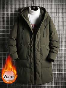 Boyfriend Style Men's Outdoor Warm Mid-Length Hooded Jacket - Army Green - View 3