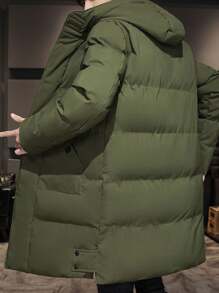 Boyfriend Style Men's Outdoor Warm Mid-Length Hooded Jacket - Army Green - View 2