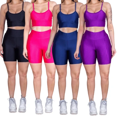 Kit 4 Short Shortinho Feminino 3D Legging Suplex Leg Academia Cintura Alta Levanta Bumbum Preto/Rosa/Azul/Roxo