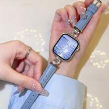 Creative Ocean Heart-Shaped Splicing Strap Design, Compatible With Apple Watch 9/8/7/6/5/4/3/2/S/Uitra High-End Leather Double Heart Strap, Adjustable Size 38/40/41/42/44/45/49mm, Fashionable Upgrade Leather Replacement Strap, Wristband