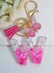 1pc English Letter Key Chain, European And American Style Charm Keychain With Butterfly Tassel Pendant Gift Souvenir Car Accessories Bag Charm School Cute Goth Y2k