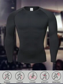 Boyfriend Style Men's Compression Gym Outdoor Sports Fishing Cycling Hiking Casual Breathable Quick Drying Long Sleeve Fitness Shirt, Tight Moisture-Wicking Core Workout Base Layer