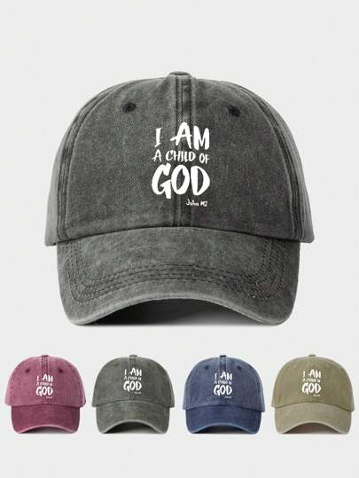 1pc Women's Printed "I AM A CHILD OF GOD" Washed Baseball Cap, Adjustable Outdoor Sun Protection Casual Hat Suitable For Spring, Autumn, Travel, Beach Vacation, Unisex Y2K Style Sun Hat
