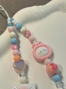 Cordón para teléfono hecho a mano con cuentas y diseño de conejo rosa, suave y encantador, como regalo anti-pérdida para cámara, para madre, familia, amigos, cumpleaños, festividades