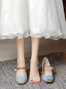 Low Heel Square Toe Embroidered High Heel Dress Shoes For Women