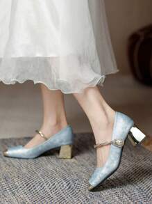 Low Heel Square Toe Embroidered High Heel Dress Shoes For Women