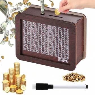 Euro Cash Vault Wooden Savings Box, Wooden Cash Saver Money Box, Wooden Piggy Bank Coin Bank With Counting Target, Wooden Coin Bank For Best Gift For Friends Back To School