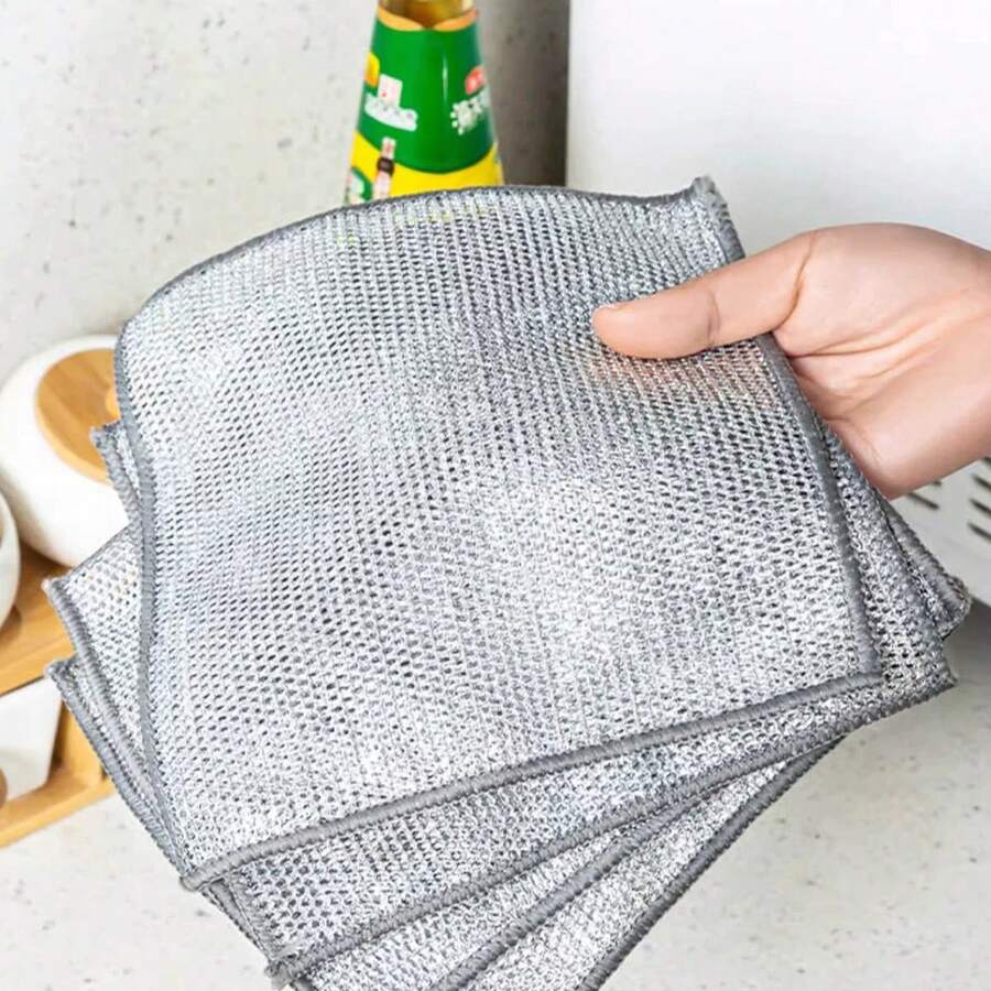 10pcs Polyester Scouring Pads With Steel Wire, NonScratch For Kitchen