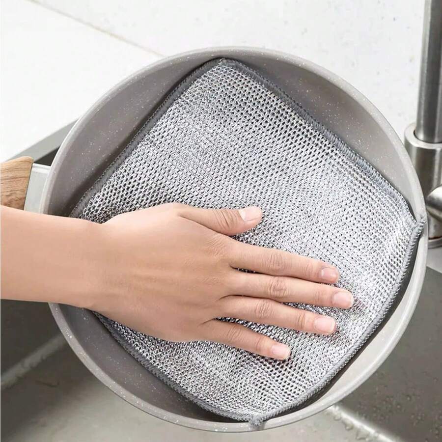 10pcs Polyester Scouring Pads With Steel Wire, NonScratch For Kitchen