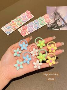 30pcs Plant & Flower Themed Hair Scrunchies, Cute Gift For Girls
