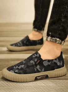Breathable Camouflage Fashionable Men's Slip-On Casual Shoes, Non-Slip And Wear-Resistant Work Shoes, Slouchy Loafers And Sports Shoes (Random Floral Pattern)
