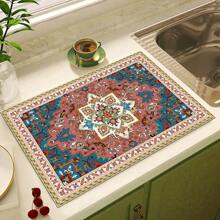 1pc Home Decor Checkered & Diamond Pattern Printed Draining Mat, New Absorbent Kitchen Counter Drying Pad, Dish Drying Mat - Soft Silica Gel Anti-Slip Quick-Dry Pad, Suitable For Kitchen Counter, Coffee Machines - Multicolor - View 4