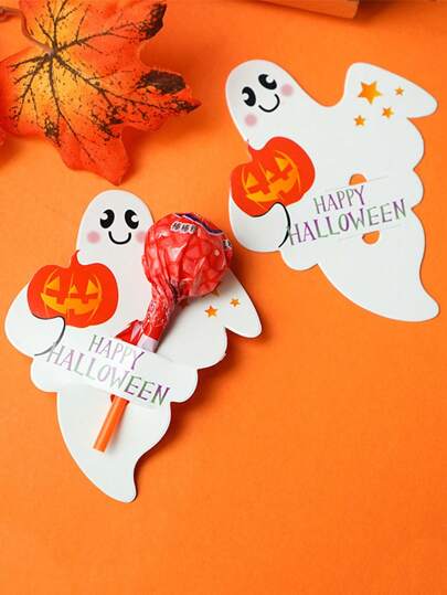 50 件万圣节棒棒糖装饰 - 可爱南瓜图案，印有万圣节快乐文字，DIY 手工纸质派对用品，秋季圣诞派对装饰，万圣节装饰，季节性工艺品，节日装饰，万圣节装饰，万圣节装饰用品