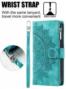 AWQUER Etui ze skóry PU z klapką i smyczą kompatybilne z 16 15 14 13 12 Mini 11 Pro X XS Max XR 8 7 6 Plus SE 5G 2022 2020, torba na telefon komórkowy z zamkiem błyskawicznym kompatybilna z Galaxy S24 S23 S22 S21 FE Plus Ultra A55 A35 A25 A15 A05 S A54 A34 A24 A14 A73 A53 A33 A23 A13 A72 A52 A52S 4G 5G z paskiem na nadgarstek, etui na telefon z portfelem do Pixel 8A 8 7 6 Pro 7A 6A uchwyt na kartę kredytową etui z podstawką