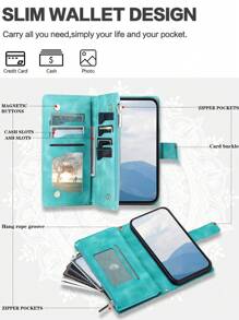 AWQUER Etui ze skóry PU z klapką i smyczą kompatybilne z 16 15 14 13 12 Mini 11 Pro X XS Max XR 8 7 6 Plus SE 5G 2022 2020, torba na telefon komórkowy z zamkiem błyskawicznym kompatybilna z Galaxy S24 S23 S22 S21 FE Plus Ultra A55 A35 A25 A15 A05 S A54 A34 A24 A14 A73 A53 A33 A23 A13 A72 A52 A52S 4G 5G z paskiem na nadgarstek, etui na telefon z portfelem do Pixel 8A 8 7 6 Pro 7A 6A uchwyt na kartę kredytową etui z podstawką