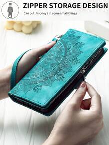 AWQUER Etui ze skóry PU z klapką i smyczą kompatybilne z 16 15 14 13 12 Mini 11 Pro X XS Max XR 8 7 6 Plus SE 5G 2022 2020, torba na telefon komórkowy z zamkiem błyskawicznym kompatybilna z Galaxy S24 S23 S22 S21 FE Plus Ultra A55 A35 A25 A15 A05 S A54 A34 A24 A14 A73 A53 A33 A23 A13 A72 A52 A52S 4G 5G z paskiem na nadgarstek, etui na telefon z portfelem do Pixel 8A 8 7 6 Pro 7A 6A uchwyt na kartę kredytową etui z podstawką