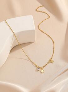 1pc Fashion Stainless Steel Starfish Shell Cubic Zirconia Pendant Necklace Summer Beach Daily Wear And Gift - Yellow Gold - View 6