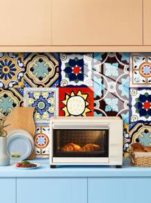 10 pièces Autocollant mural imitation carreau céramique imprimé de motif floral en PVC, papier peint autocollant en mosaïque DIY, décoration murale imperméable anti-saleté pour la cuisine, la salle de bain et le salon