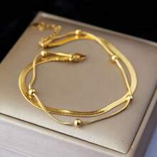 316L Stainless Steel Gold Plated Double Layer Anklet, Women Girls New Waterproof Jewelry Gift Party - Multicolor - View 9