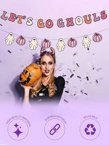 Phông nền tiệc Halloween của Let's Ghouls, Cờ treo, Đồ trang trí bánh, Đồ trang trí tiệc Halloween hình ma bí ngô, Giáng sinh - Nhiều màu - Xem 5