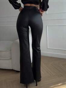 Dames PU leren slim fit flared broek, casual workout leggings