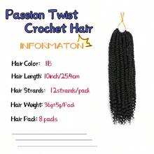 10Inch Passion Twist Crochet Hair Passion Twist Hair 8 Packs Pre Looped Short Passion Twist Crochet Hair For Women 25.4cm - 黑色 - 查看 2
