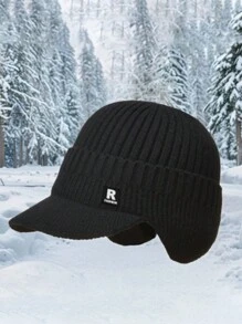 1pc Winter Knit Beanie Hat, Korean Style Men's Warm Ear Protection Visor Baseball Cap Fall Outfit - A - View 13
