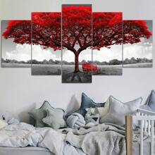 5 stks/set canvas poster, kunst aan de muur print op canvas, moderne kunst, prachtige rode boom patroon print, ideaal cadeau voor woonkamer slaapkamer kantoor decoratieve muur, muur decor, winter decor, kamer decor, posters, kunst aan de muur, kamer decoratie spullen