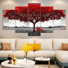5 stks/set canvas poster, kunst aan de muur print op canvas, moderne kunst, prachtige rode boom patroon print, ideaal cadeau voor woonkamer slaapkamer kantoor decoratieve muur, muur decor, winter decor, kamer decor, posters, kunst aan de muur, kamer decoratie spullen