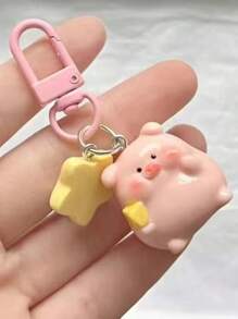 1 Móc Khóa Heo 3D Siêu Dễ Thương Unisex Với Phụ Kiện Ngôi Sao Màu Vàng, Mặt Dây Chuyền Chìa Hoạt Hình Dành Cho Học Sinh & Quà Tặng Bạn Thân Nhất - Hồng - Xem 15