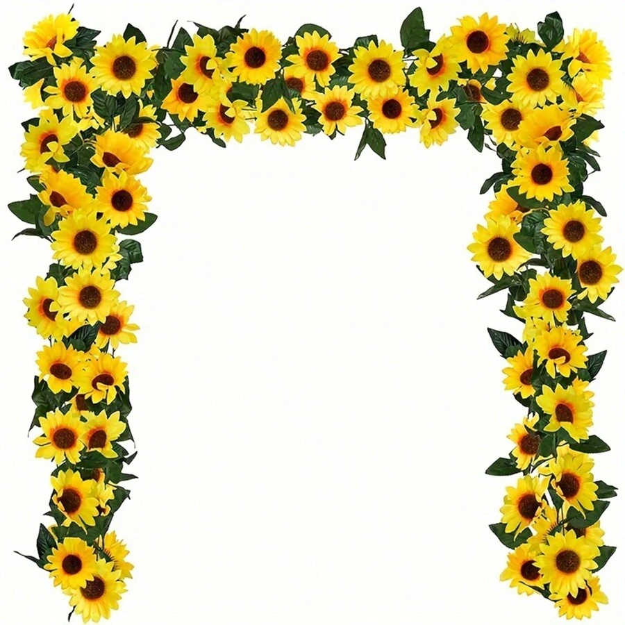 1/2/3/4 Pcs, 7.87ft Artificial Sunflower Garland Decor, Green Eucalyptus Wreath With Silver Dollar Eucalyptus Leaves And Gypsophila Wreath Center Decor, Plastic Floral Vine, Tabletop Eucalyptus Garland, Candle Wreath Centerpiece, Wedding Party Fireplace Bedroom Wall Decor, Valentine's Day, Graduation Gift, Faux Plant