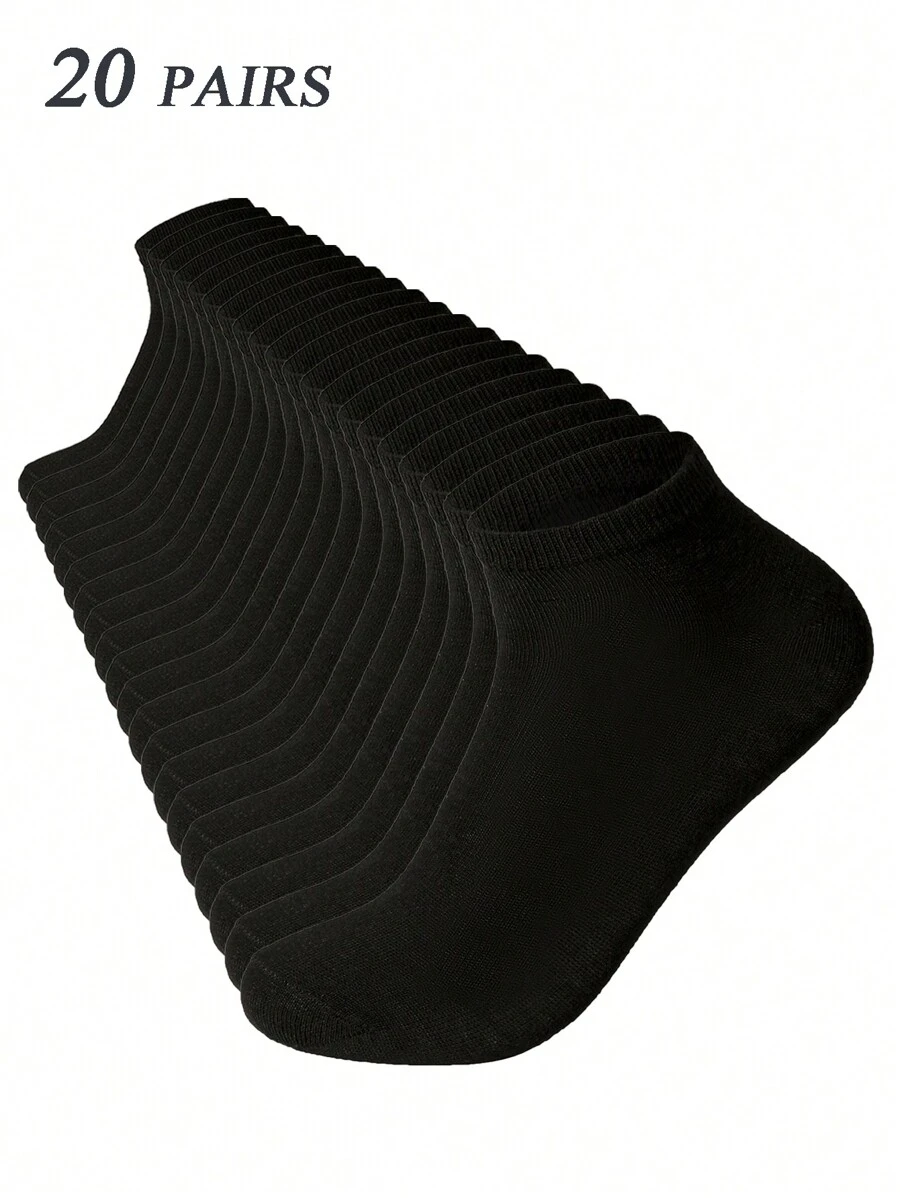 1/5/10/15/20 Pairs Women Black Ankle Socks, Fashionable Minimalist Short Socks - Black - View 1
