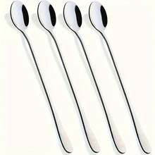 4 件套不锈钢勺子套装：甜品勺、搅拌勺、冰茶匙，适用于洗碗机，便携旅行、家庭厨房、餐厅圣诞礼物 - 銀色 - 查看 1