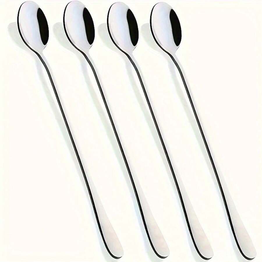 4 件套不锈钢勺子套装：甜品勺、搅拌勺、冰茶匙，适用于洗碗机，便携旅行、家庭厨房、餐厅圣诞礼物 - 銀色 - 查看 1