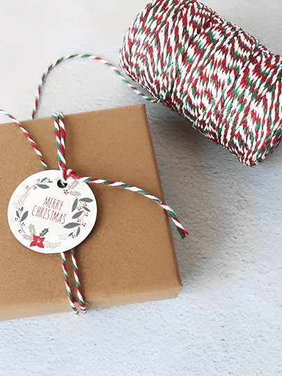 1 Tube, 100Meter Christmas Colorful Tri Color Rope Gift Packaging With Pendant Rope Christmas Gift Packaging Rope, Bouquet Ribbon, Flower Wrapping Paper, Craft Supplies, Fabric, Handmade Wedding Bouquet Material, Gift Packaging Material, Cake Decoration Ribbon (2mm/0.079 Inch Thick),Christmas