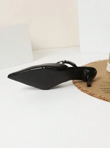 Women's Fashion Flared Kitten Heel Pointed Toe Closed-Back Slippers Sexy Mules Stilettos Black Pumps
