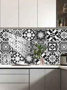 10 pièces Autocollant mural imitation carreau céramique imprimé de motif floral en PVC, papier peint autocollant en mosaïque DIY, décoration murale imperméable anti-saleté pour la cuisine, la salle de bain et le salon