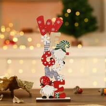 1pc Faceless Wooden Christmas Decor, Colorful Painted Vertical Lettering Tabletop Decoration - Multicolor - View 9